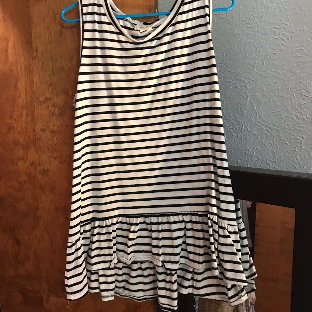 Black & white stripped tank with ruffles